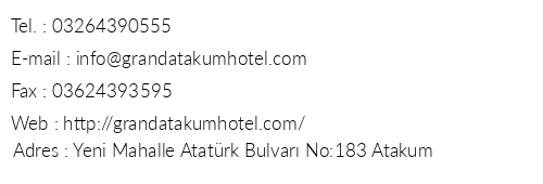Grand Atakum Hotel telefon numaralar, faks, e-mail, posta adresi ve iletiim bilgileri